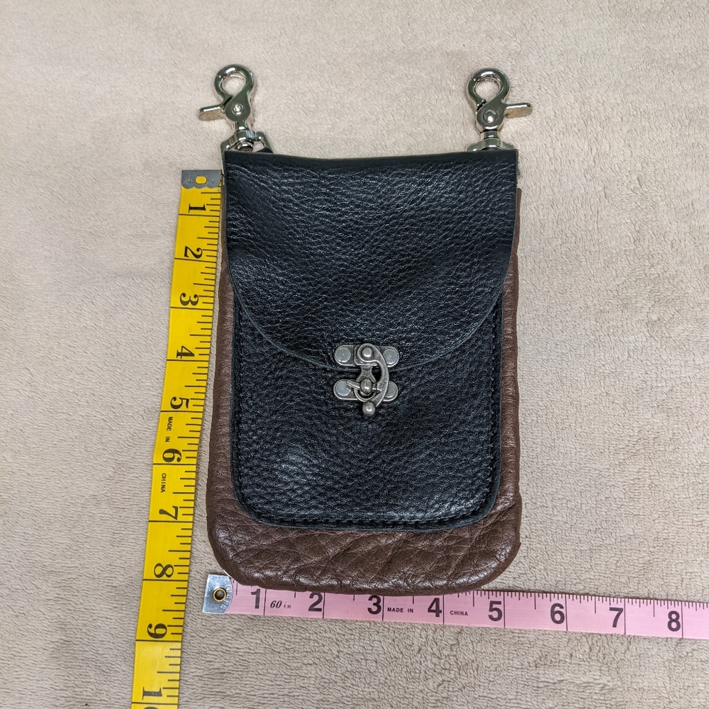 Handmade Clip on purse Leather 2 toned black brown 3 compartments woven sides - Picture 4 of 9